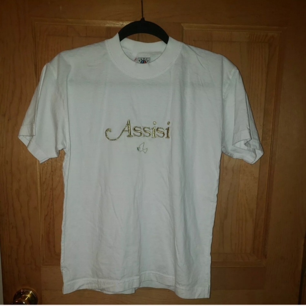 Assisi Christian Dove T Shirt Small Peace Assisi White Gold